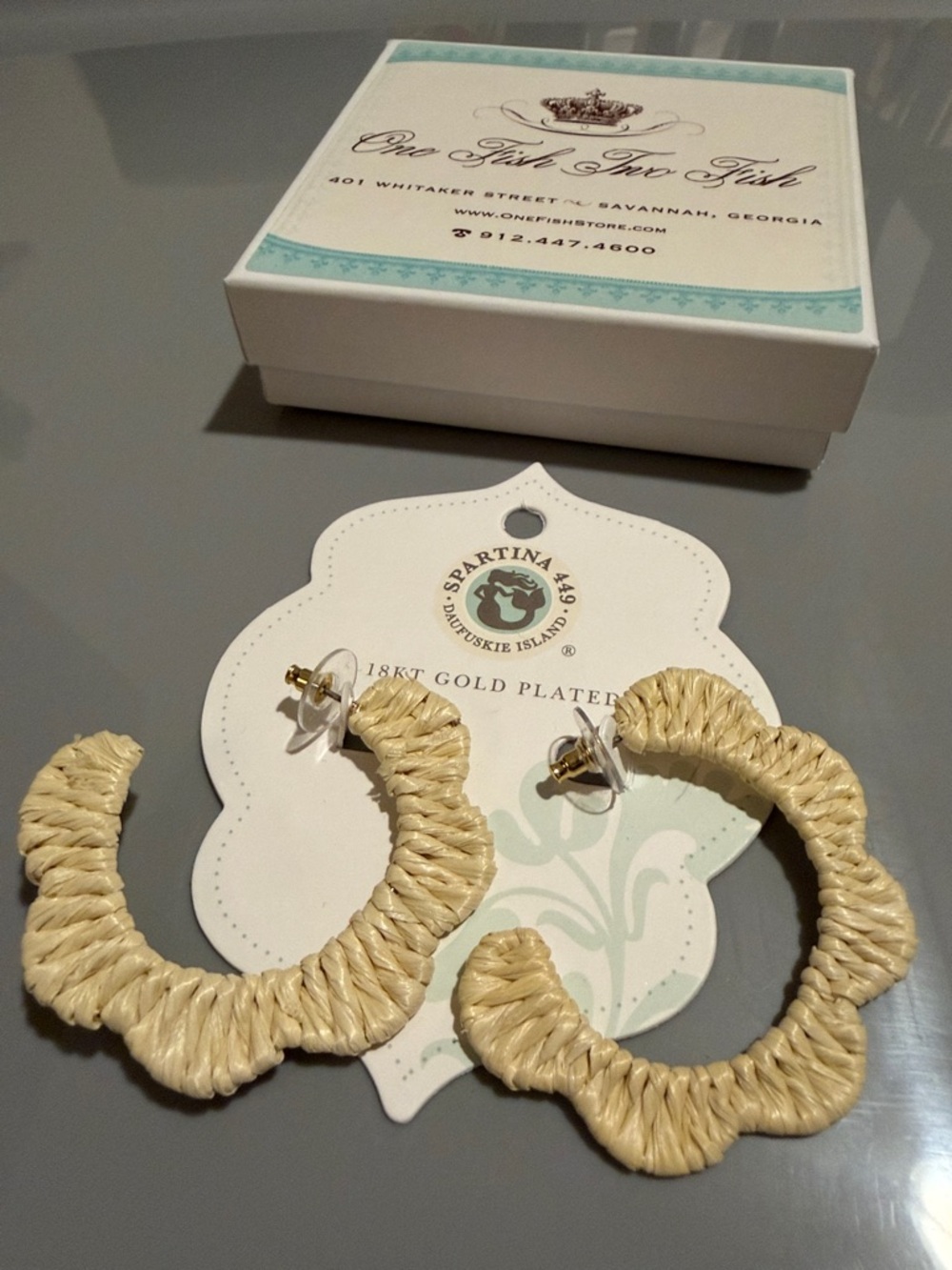 Spartina 449 Cream Braided Scallop Hoop Earrings - 18KT Gold Plated Posts